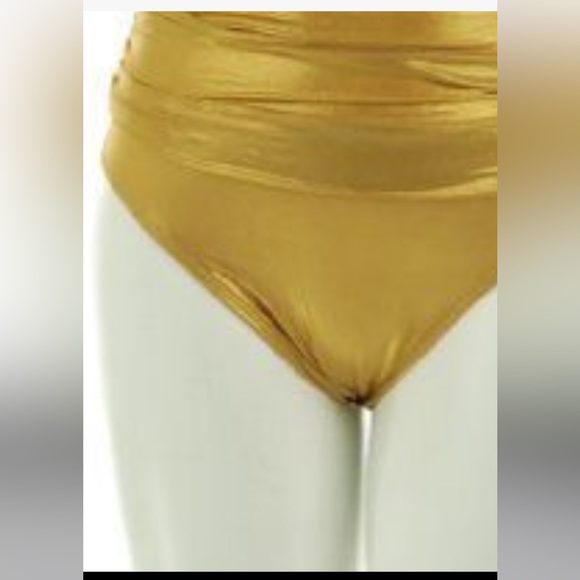 La Blanca Gold Ruched Two Piece Bandeau Bikini Set Halter Tie Wear It 3 Ways ⭐️ - Picture 14 of 16